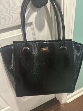 kate spade Black Patent Leather Tote with Gold Plaque